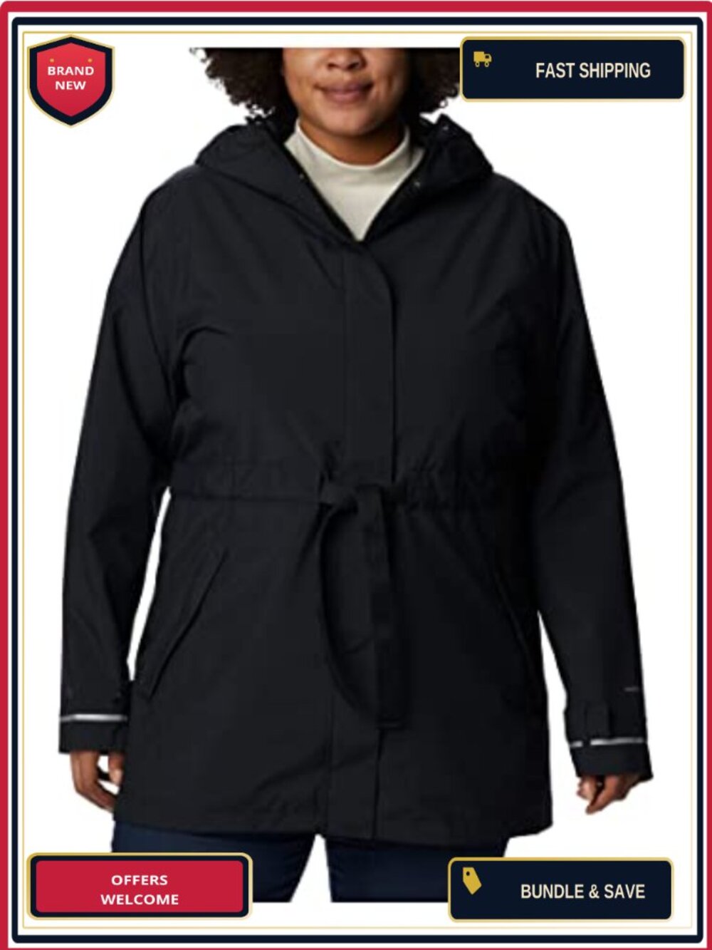 Columbia Women's Waterproof Trench Raincoat with Removable Belt, Long Sleeve,